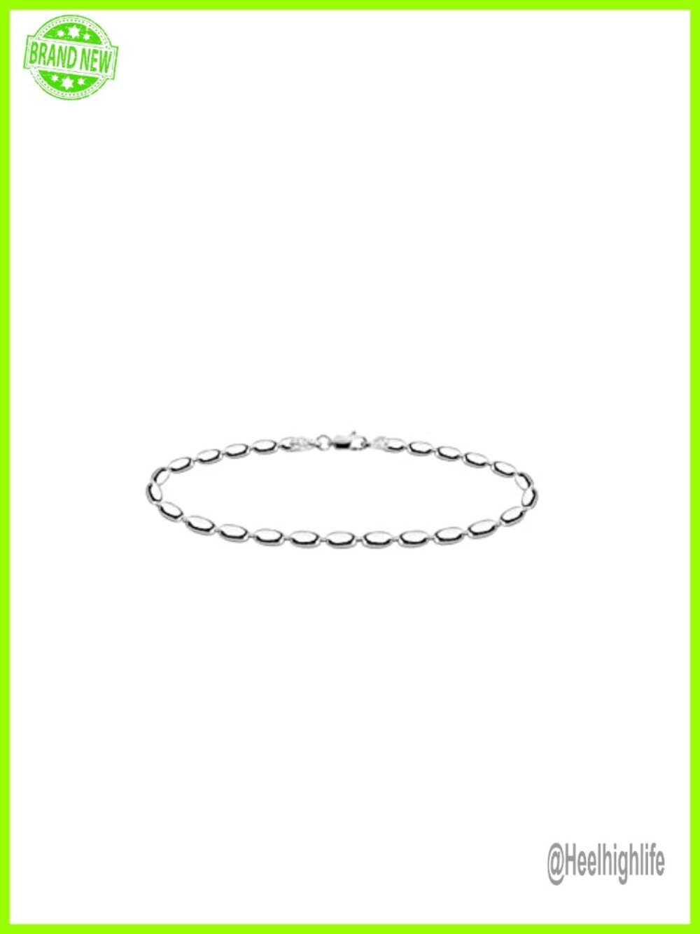 925 Sterling Silver Oval Rice Bead Chain Bracelet Made in Italy Gift Box